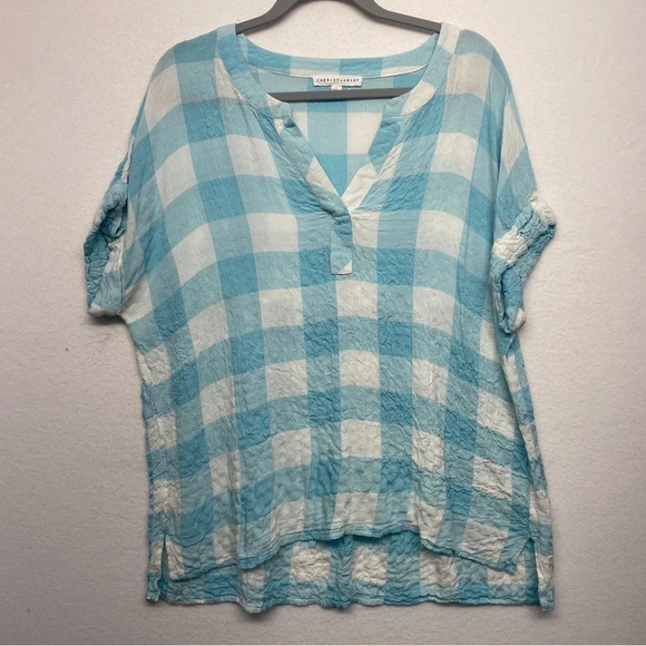 Jane + Delancey Blouse Blue White Check L - Picture 1 of 6